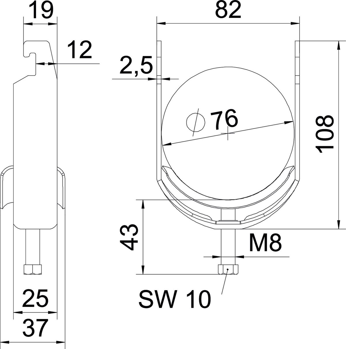 Abraçadeira BBS 2056 70-76mm Aço Galvanizado por imersão a quente após maquinação – Imagem 2 de 2