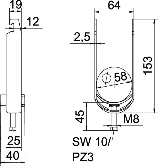 Abraçadeira BBS 2056 dupla 52-58mm Aço Galvanizado por imersão a quente após maquinação – Imagem 2 de 2
