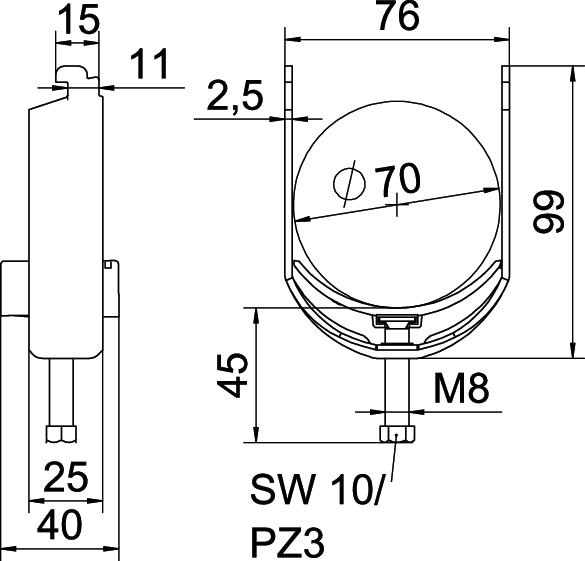 Abraçadeira BBS 2056 64-70mm Aço Galvanizado por imersão a quente após maquinação – Imagem 2 de 2
