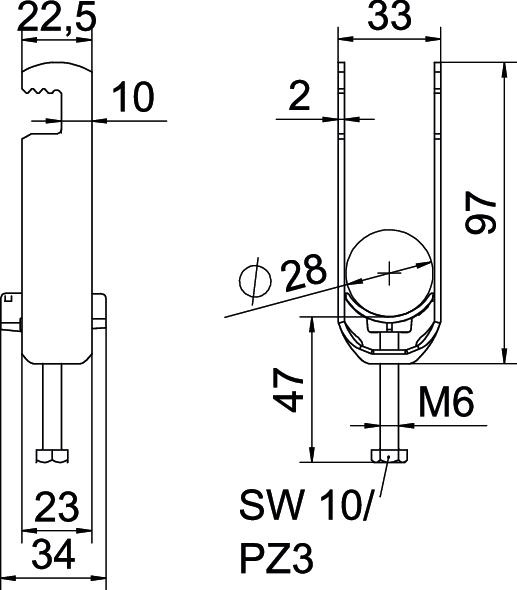 Abraçadeira BBS 2056 dupla 22-28mm Aço Galvanizado por imersão a quente após maquinação – Imagem 2 de 2
