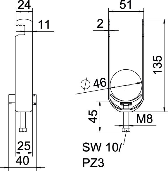 Abraçadeira BBS 2056 dupla 40-46mm Aço Galvanizado por imersão a quente após maquinação – Imagem 2 de 2