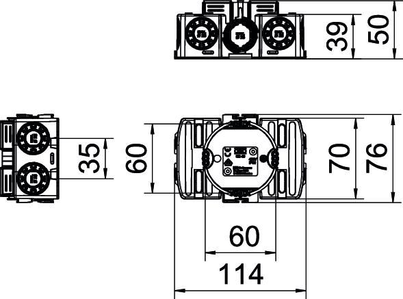 Caixa de eletrónica UP com espaço de fixação lateral Ø60xH50x114 Polipropileno preto negro – Imagem 2 de 2