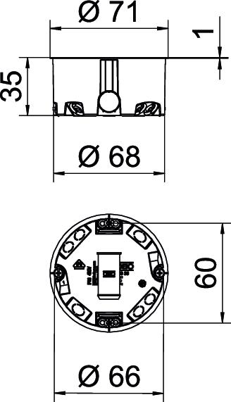 Caixa de aparelhagem HW modelo plano Ø68mm, H35mm Polipropileno cor-de-laranja – Imagem 2 de 2