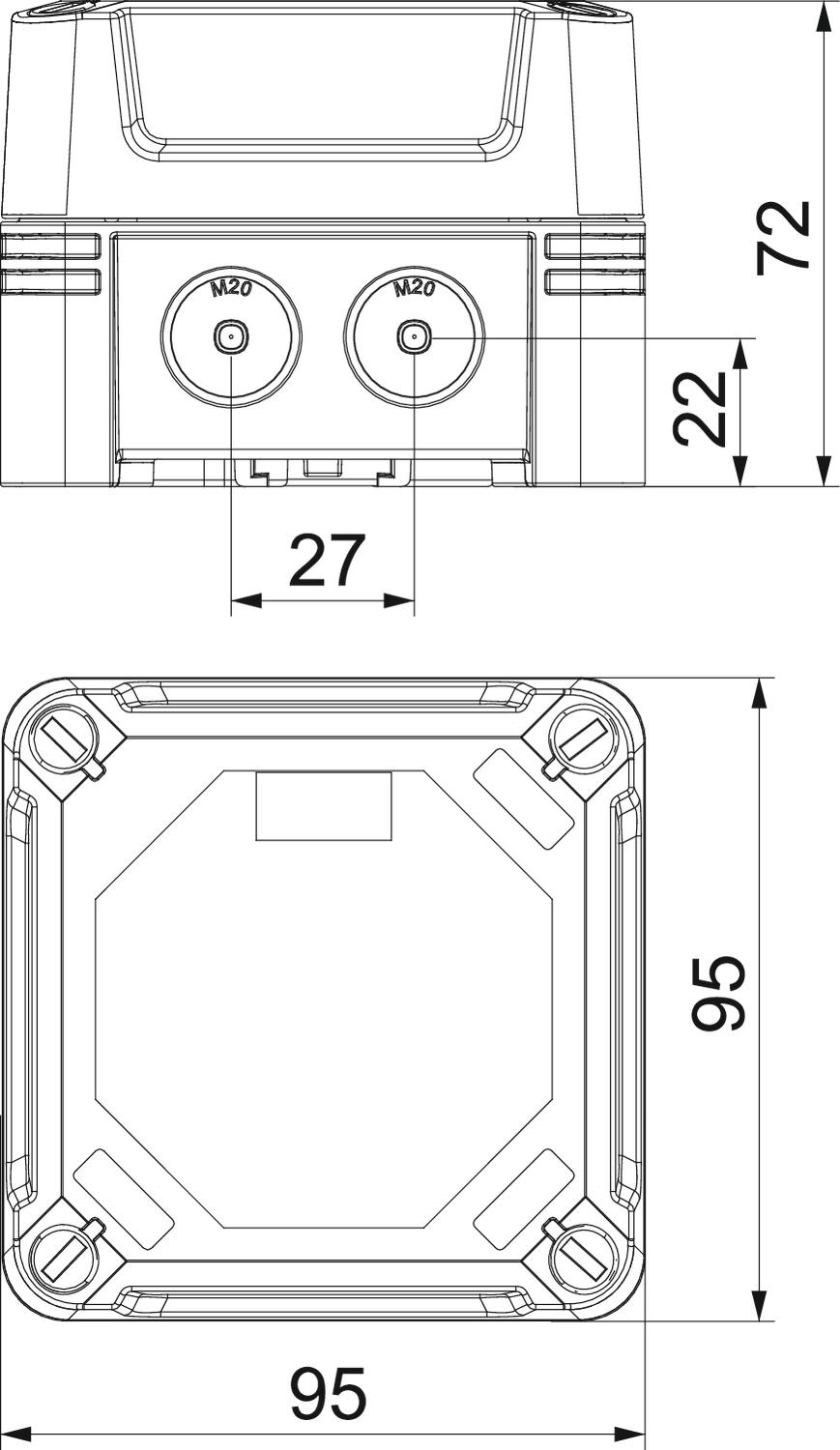 Caixa de derivação com tampa transparente 95x95x72 Policarbonato cinzento/transparente – Imagem 2 de 3
