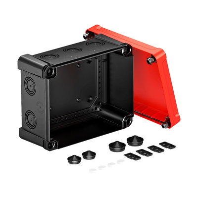 Caixa de derivação com tampa vermelha 240x191x125 Policarbonato preto/vermelho