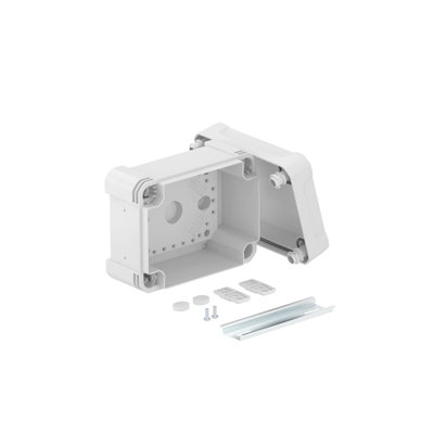 Caixa vazia com calha DIN 2069 150x116x86 Policarbonato cinzento claro RAL 7035