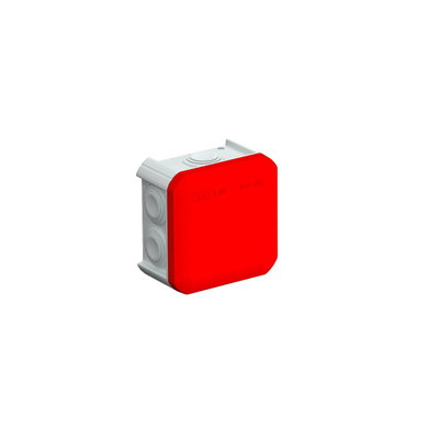 Caixa de derivação com entradas, tampa vermelha 90x90x52 Polipropileno cinzento / vermelho