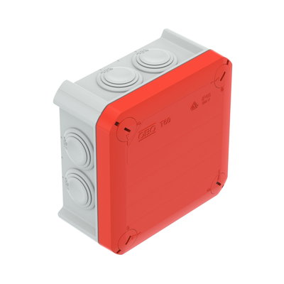 Caixa de derivação com entradas, tampa vermelha 114x114x57 Polipropileno cinzento / vermelho