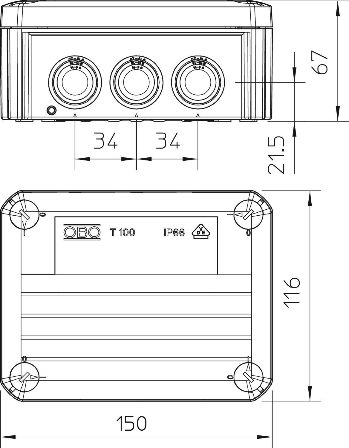 Caixa de derivação com entradas, tampa vermelha 150x116x67 Polipropileno cinzento / vermelho – Imagem 2 de 3