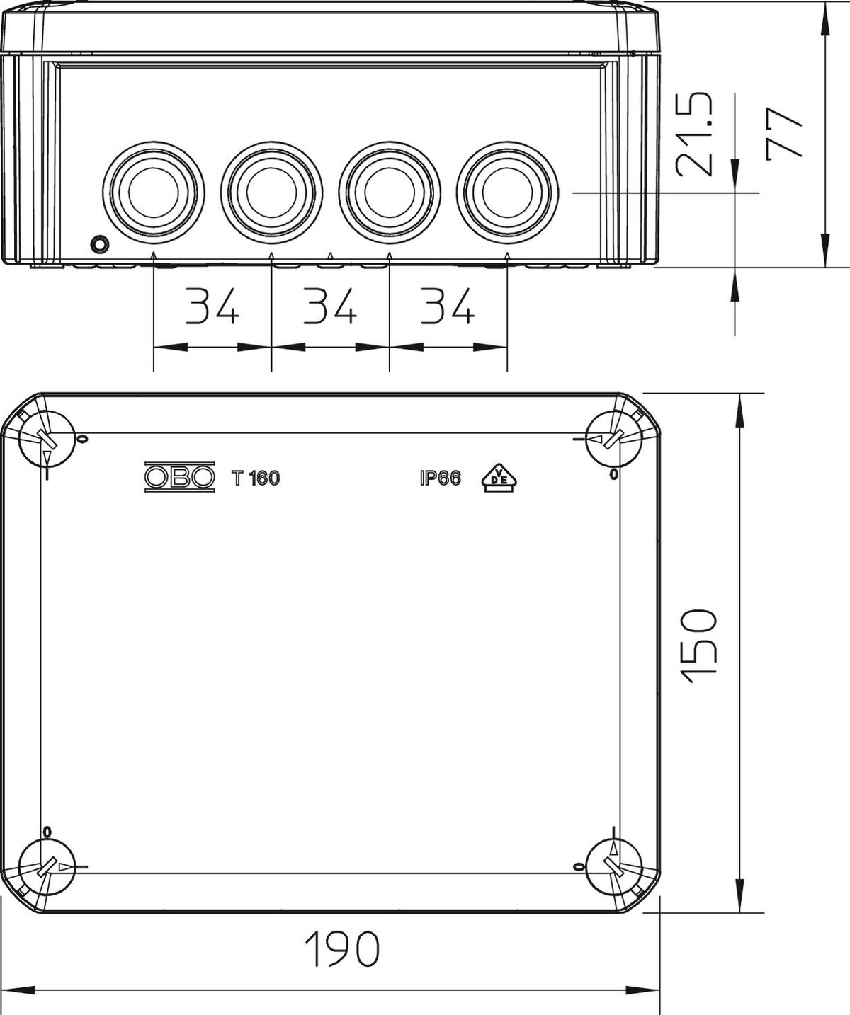 Caixa de derivação com entradas, tampa vermelha 190x150x77 Polipropileno, reforçado a fibra de vidro cinzento / vermelho – Imagem 2 de 3