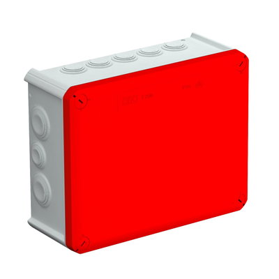 Caixa de derivação com entradas, tampa vermelha 240x190x95 Polipropileno, reforçado a fibra de vidro cinzento / vermelho