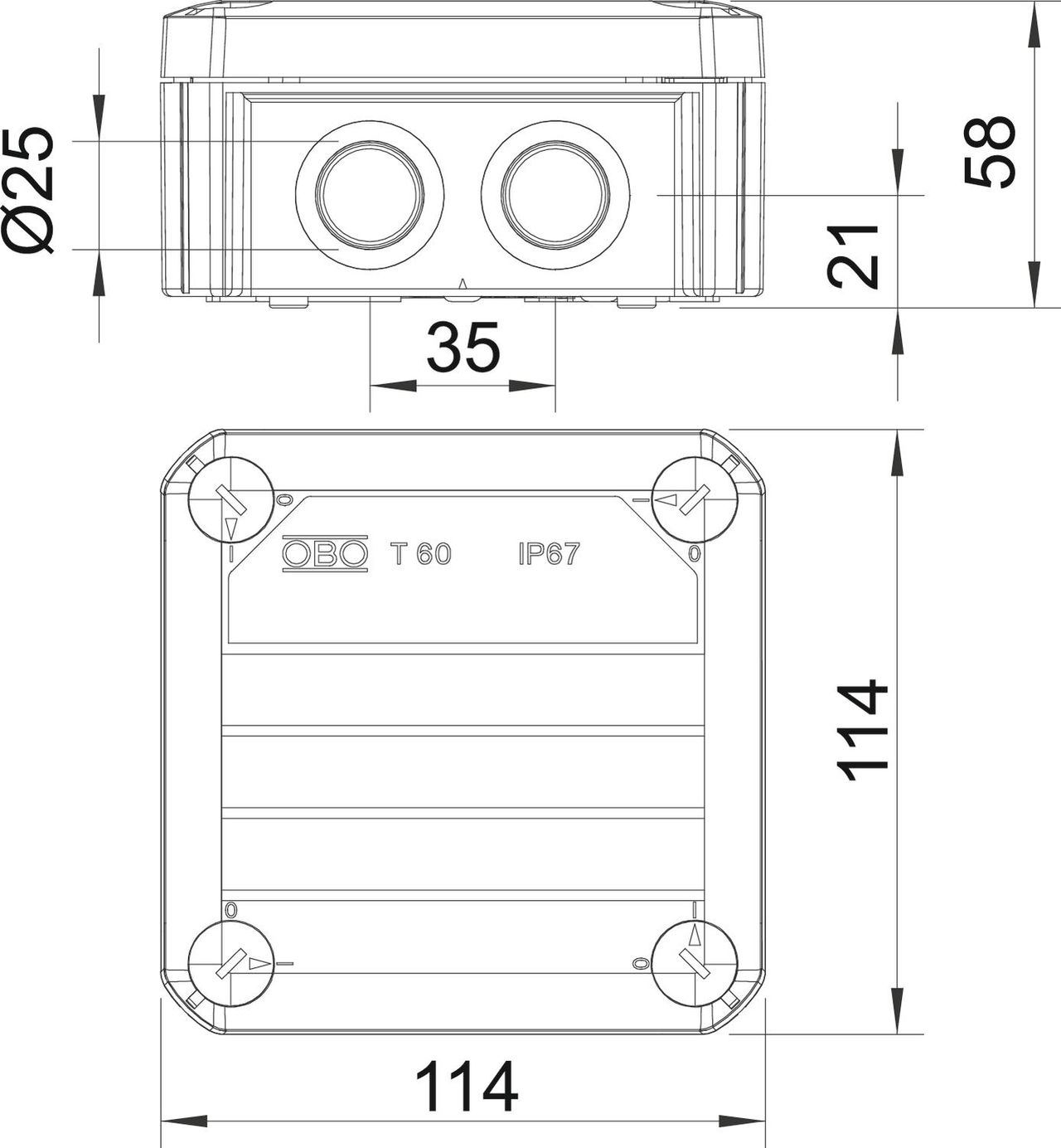 Caixa de derivação Entrada M25, tampa vermelha 114x114x57 Polipropileno cinzento / vermelho – Imagem 2 de 3