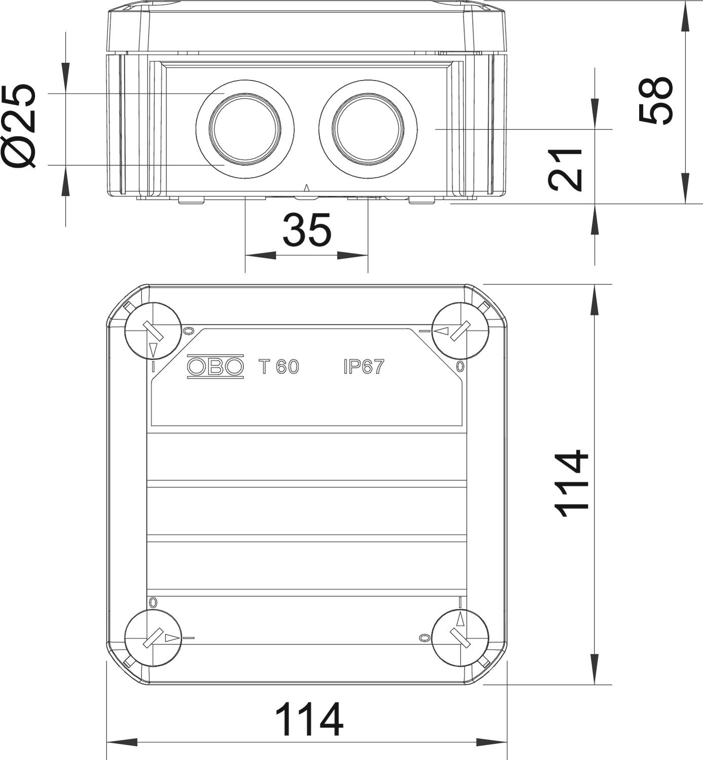 Caixa de derivação Entrada M25, tampa vermelha 114x114x57 Polipropileno cinzento / vermelho – Imagem 2 de 3