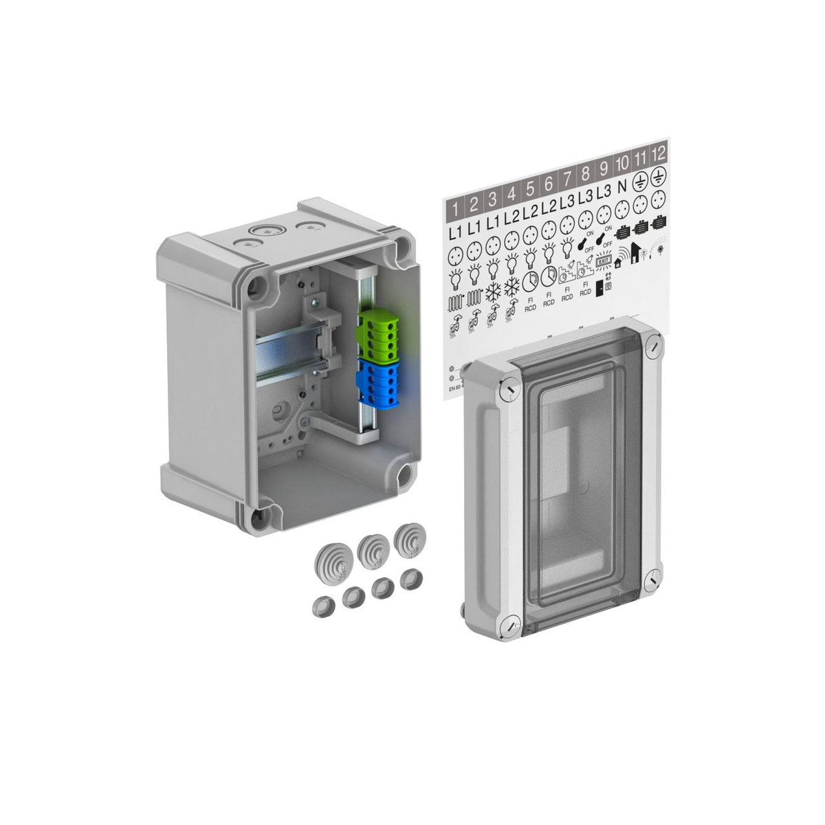 Quadro de distribuição para máx. 3 módulos 150x190x125 Poliestireno cinzento claro RAL 7035