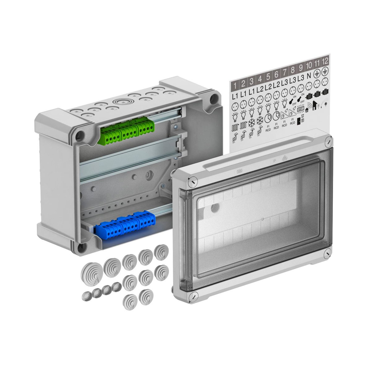 Quadro de distribuição para máx. 12 módulos 286x202x125 Poliestireno cinzento claro RAL 7035