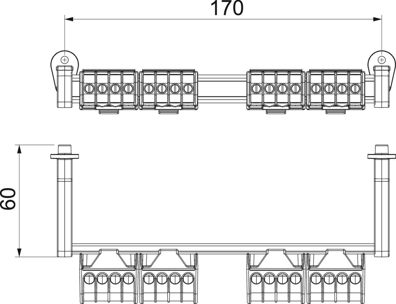 Conjunto de réguas de bornes com bornes roscados 172x15x4 – Imagem 2 de 2