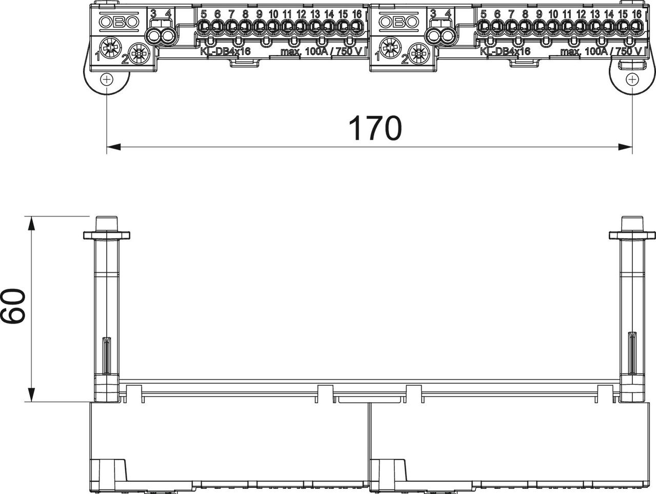Conjunto de réguas de bornes com ligadores rápidos 172x15x4 – Imagem 2 de 2