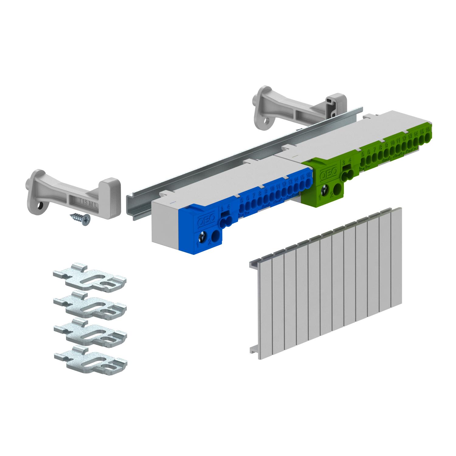 Conjunto de réguas de bornes com ligadores rápidos 172x15x4