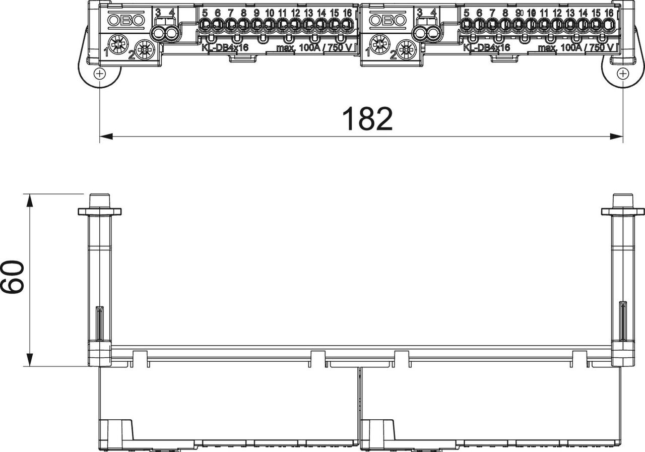 Conjunto de réguas de bornes com ligadores rápidos 184x15x4 – Imagem 2 de 2