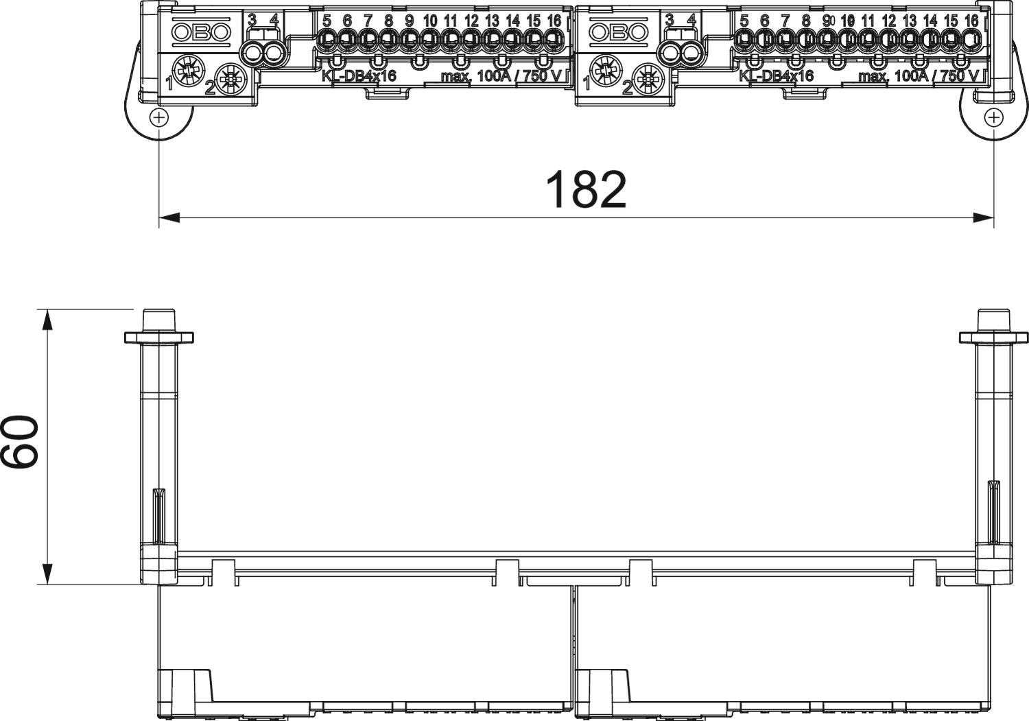 Conjunto de réguas de bornes com ligadores rápidos 184x15x4 – Imagem 2 de 2