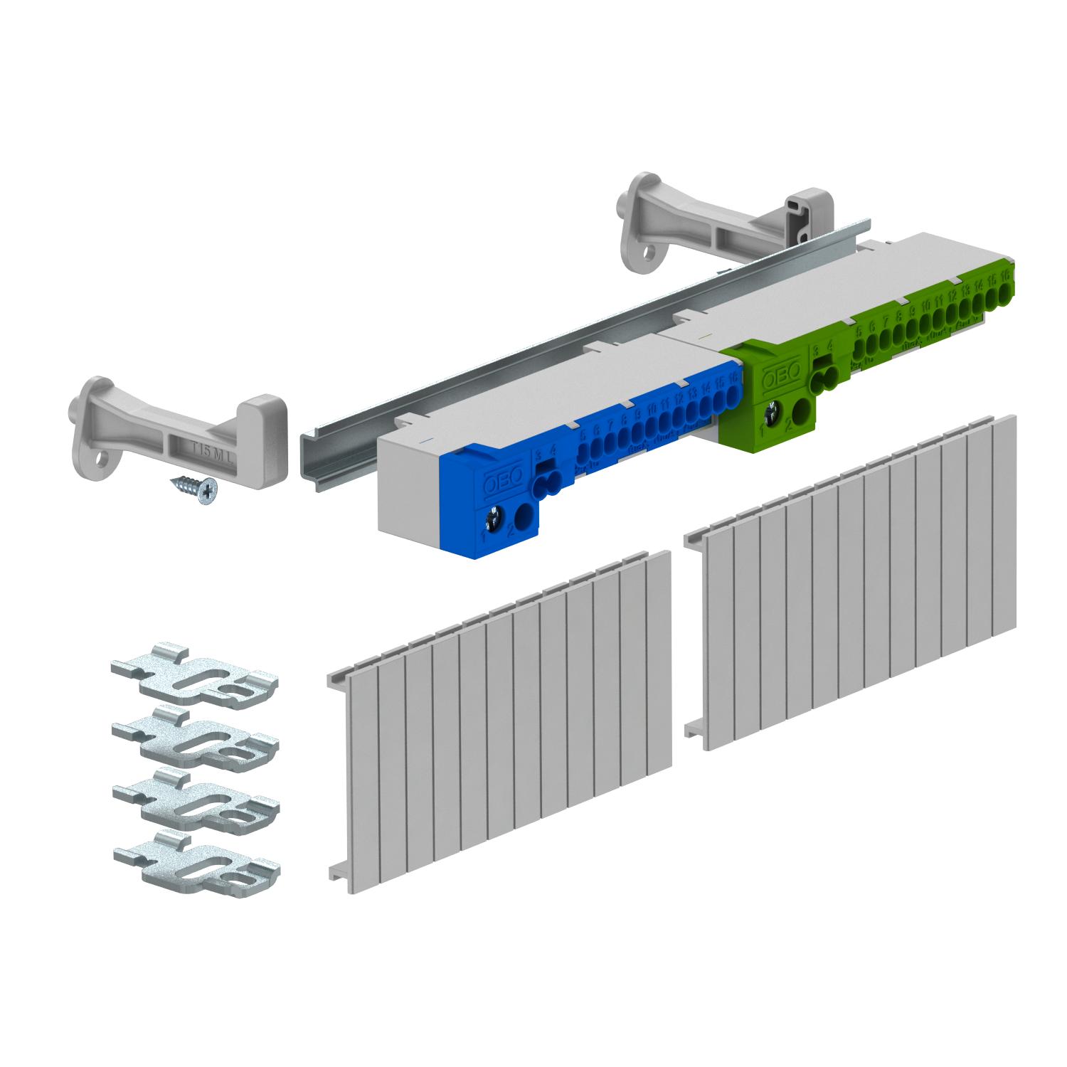 Conjunto de réguas de bornes com ligadores rápidos 184x15x4