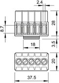Régua de bornes 4mm² Poliamida cinzento claro