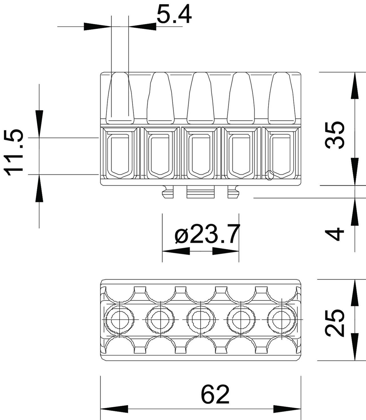 Régua de bornes 6mm² Poliamida cinzento claro – Imagem 2 de 2