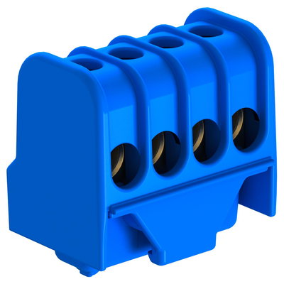 Borne para condutor de neutro com contactos roscados 4x16mm² Poliamida azul