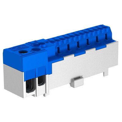 Borne para condutor de neutro com contactos de encaixe 12x2,5mm² Poliamida cinzento / azul
