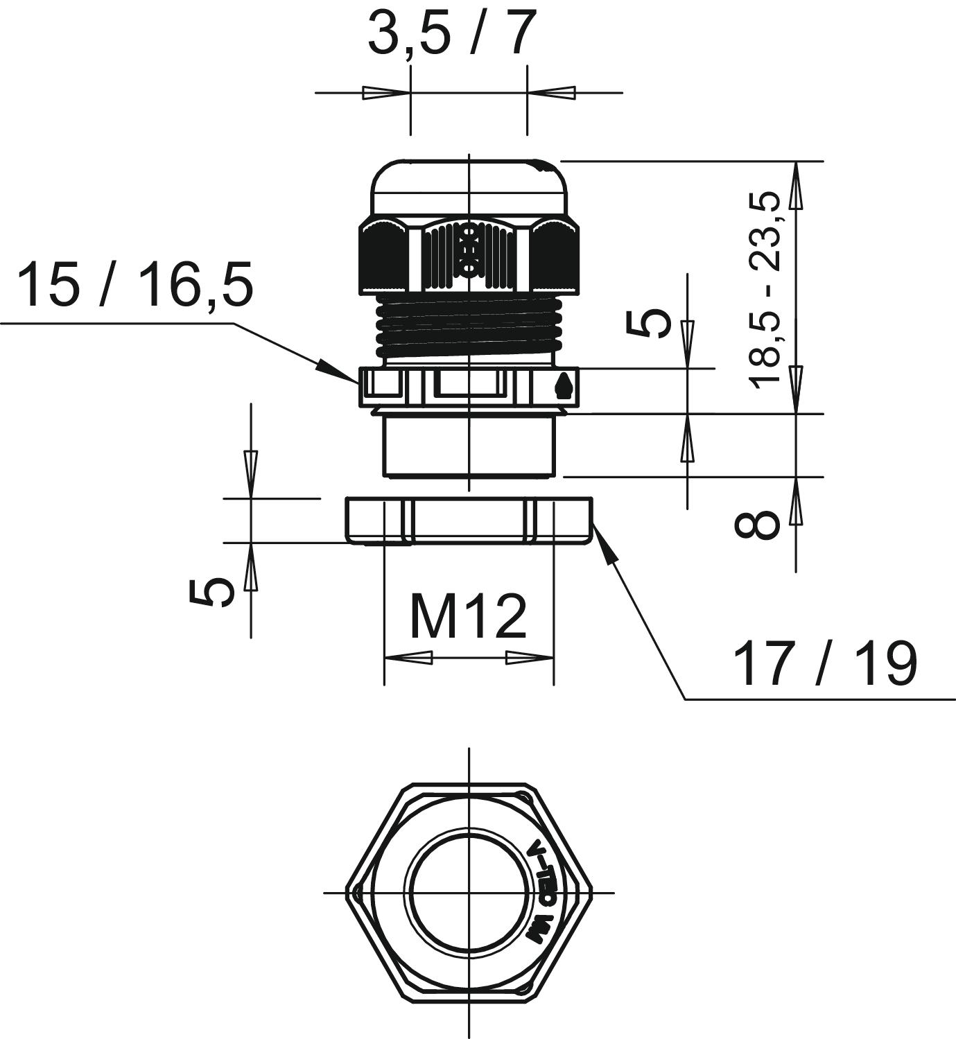 Bucim com porca M12 Poliamida cinzento claro RAL 7035 – Imagem 2 de 2