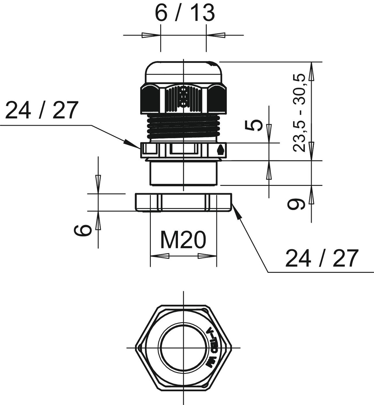Bucim com porca M20 Poliamida cinzento claro RAL 7035 – Imagem 2 de 2
