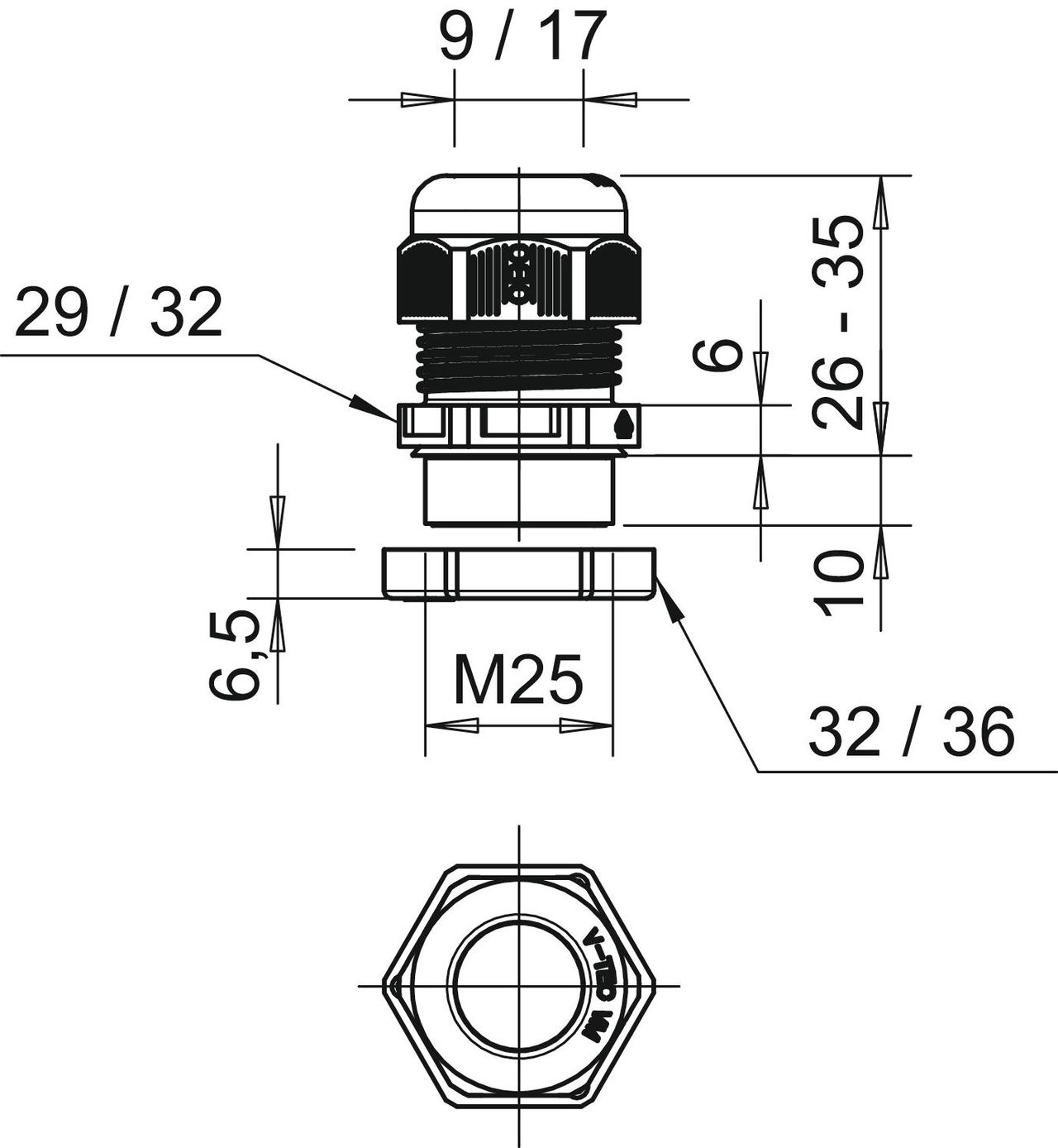 Bucim com porca M25 Poliamida cinzento claro RAL 7035 – Imagem 2 de 2