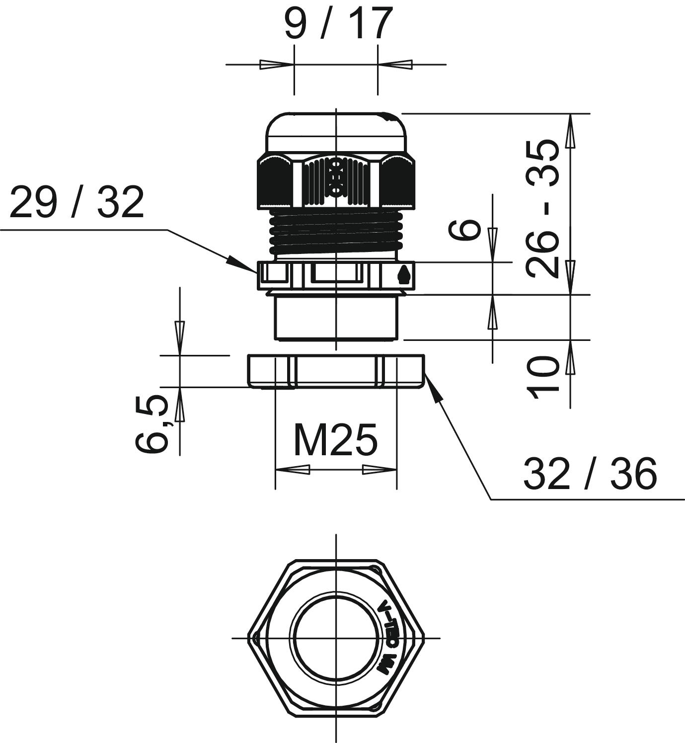 Bucim com porca M25 Poliamida cinzento claro RAL 7035 – Imagem 2 de 2