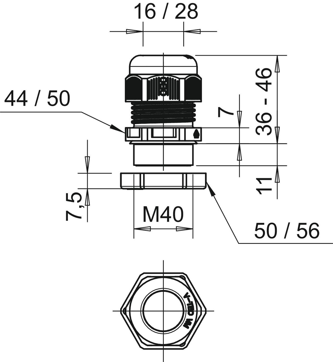 Bucim com porca M40 Poliamida cinzento claro RAL 7035 – Imagem 2 de 2