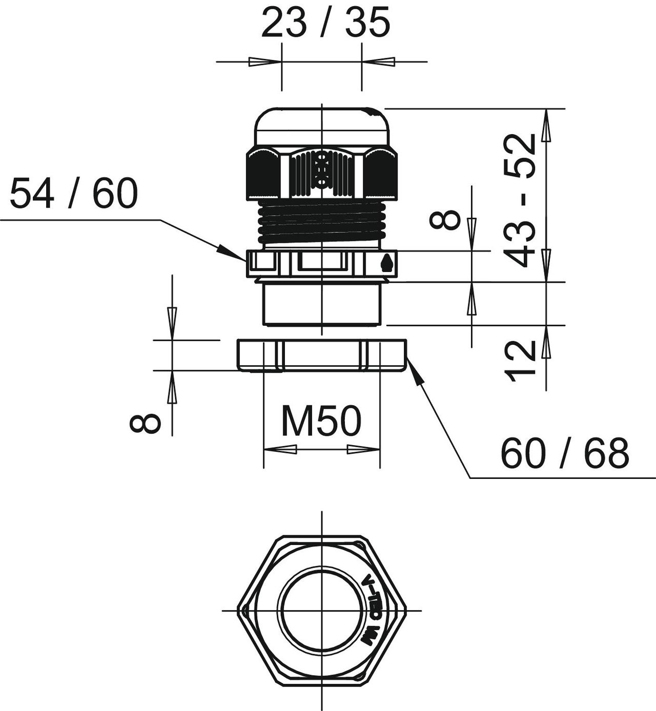 Bucim com porca M50 Poliamida cinzento claro RAL 7035 – Imagem 2 de 2