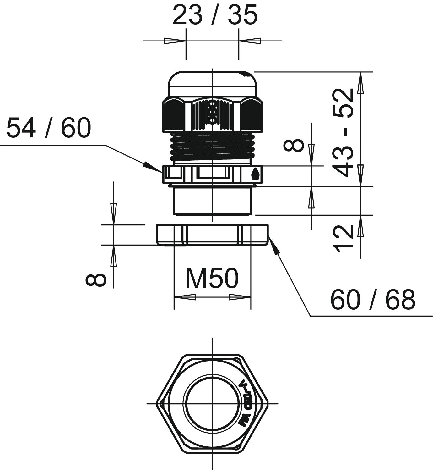 Bucim com porca M50 Poliamida cinzento claro RAL 7035 – Imagem 2 de 2