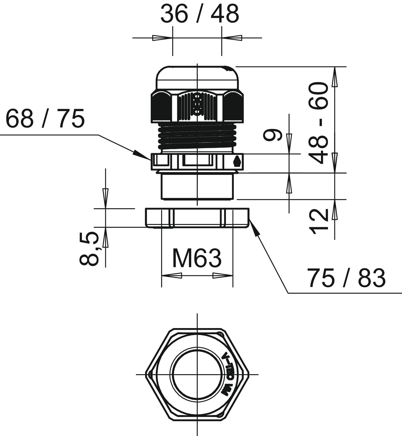 Bucim com porca M63 Poliamida cinzento claro RAL 7035 – Imagem 2 de 2
