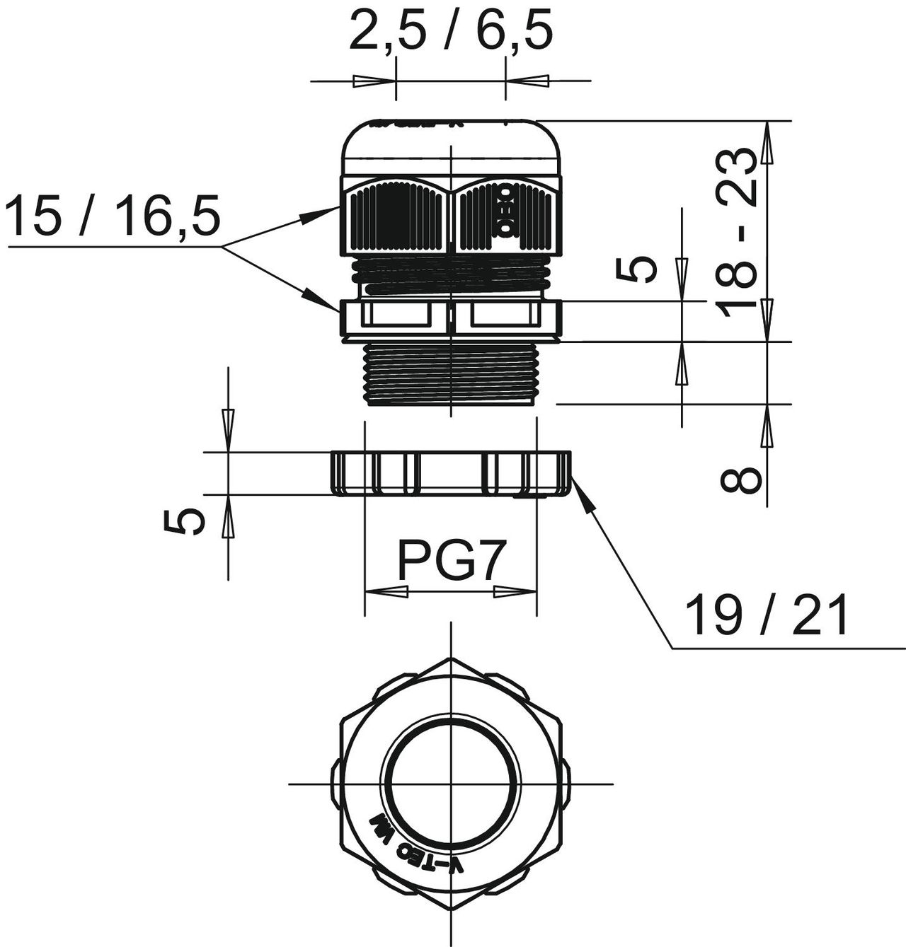 Bucim com porca PG7 Poliamida cinzento claro RAL 7035 – Imagem 2 de 2