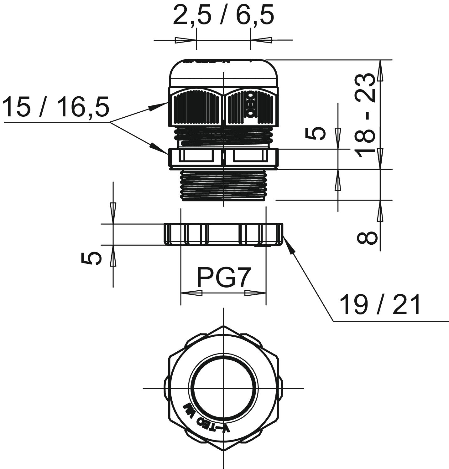 Bucim com porca PG7 Poliamida cinzento claro RAL 7035 – Imagem 2 de 2