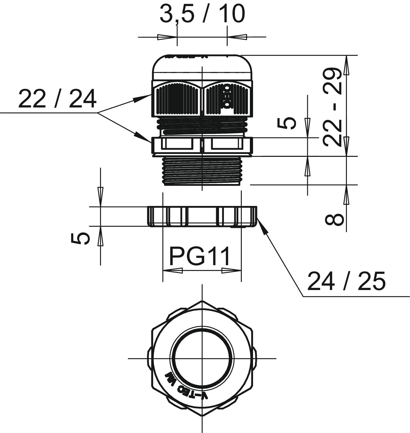 Bucim com porca PG11 Poliamida cinzento claro RAL 7035 – Imagem 2 de 2