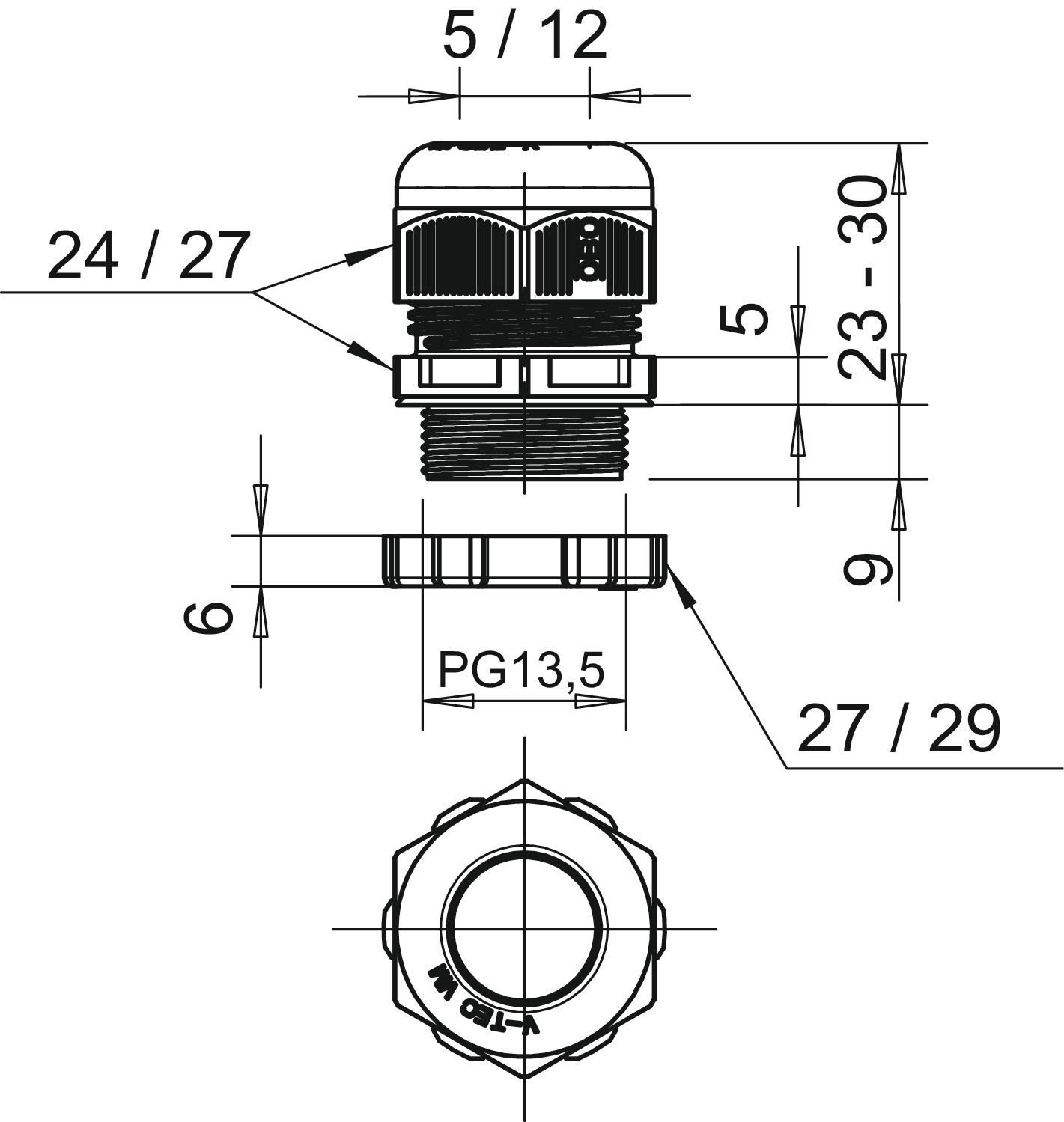 Bucim com porca PG13,5 Poliamida cinzento claro RAL 7035 – Imagem 2 de 2
