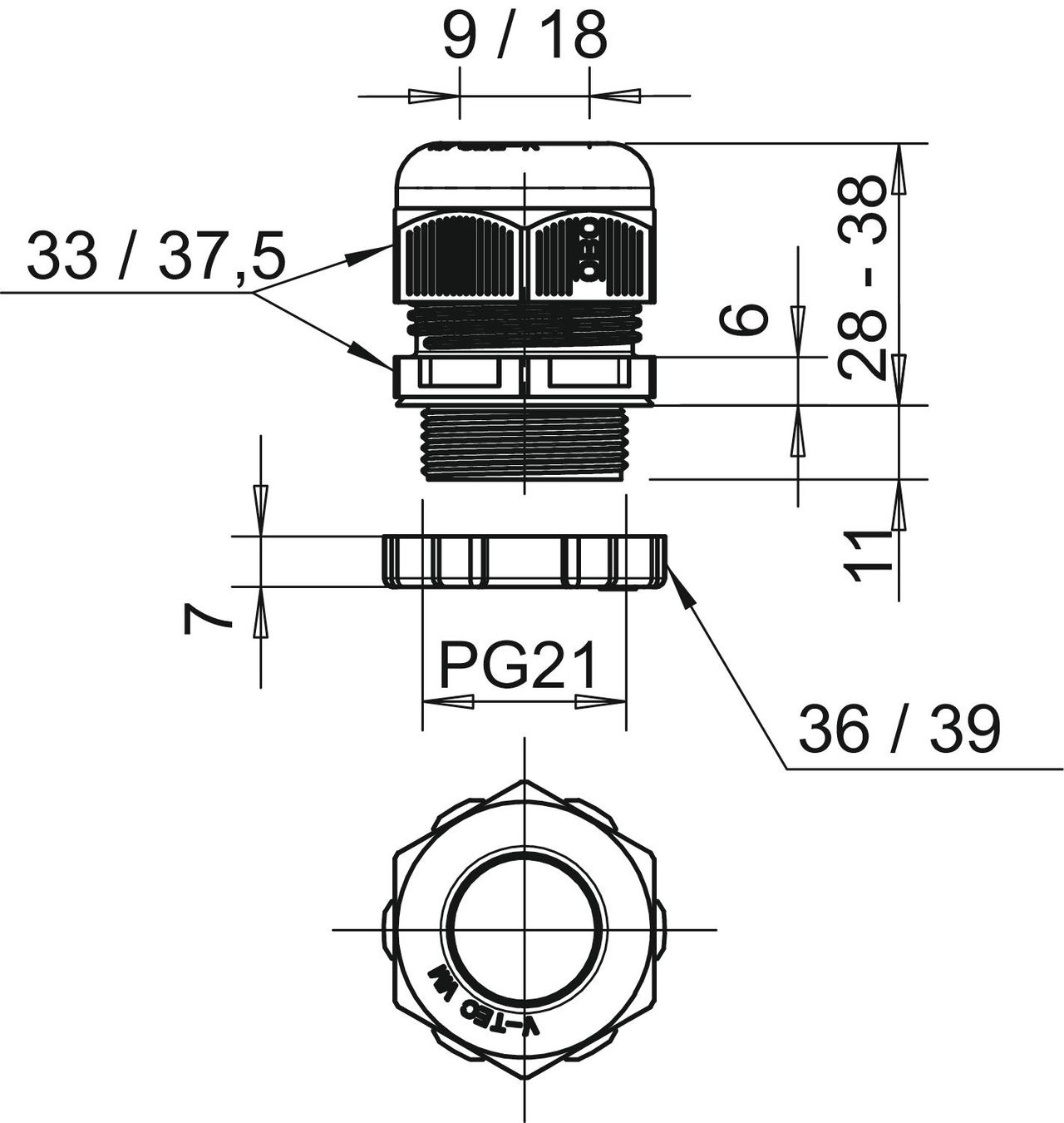 Bucim com porca PG21 Poliamida cinzento claro RAL 7035 – Imagem 2 de 2