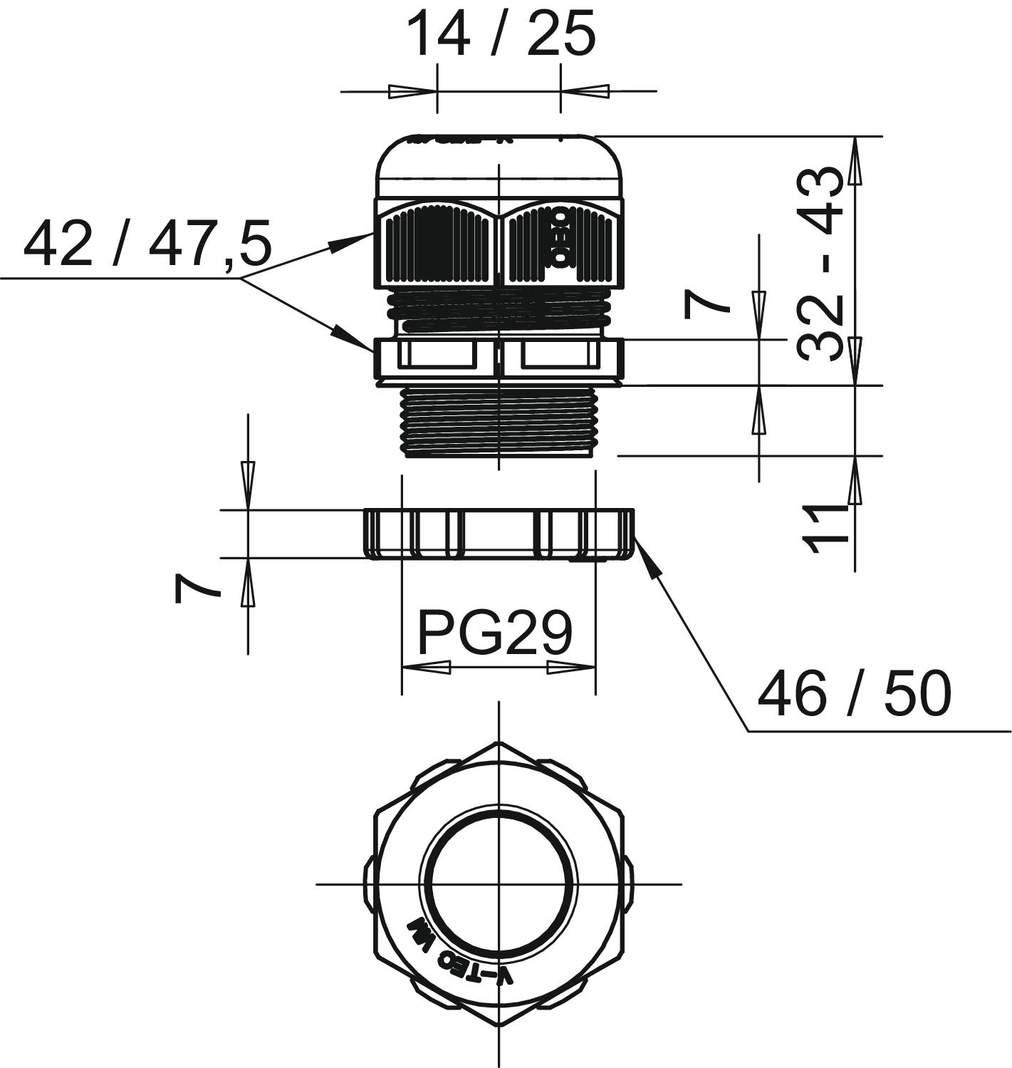 Bucim com porca PG29 Poliamida cinzento claro RAL 7035 – Imagem 2 de 2