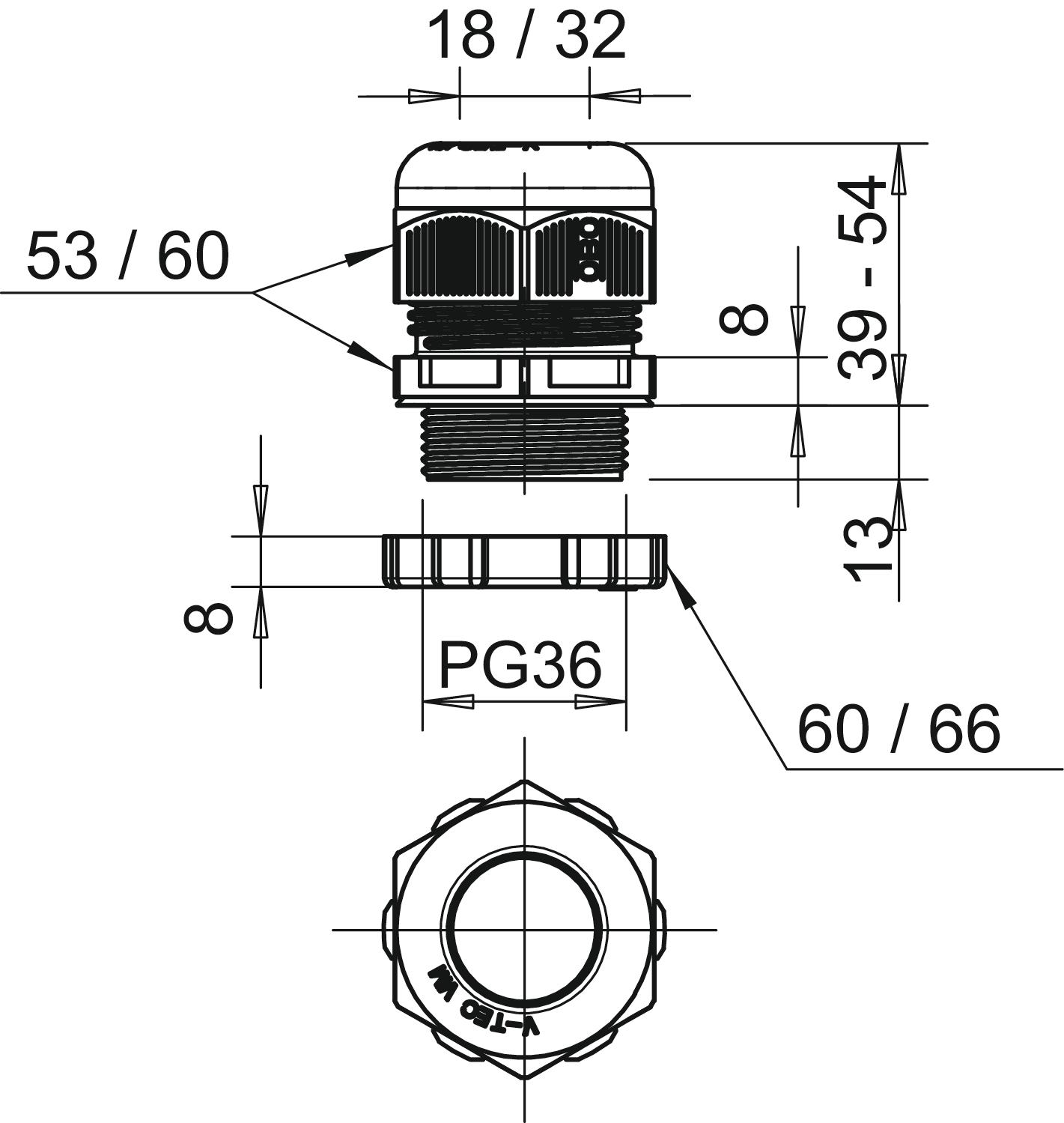 Bucim com porca PG36 Poliamida cinzento claro RAL 7035 – Imagem 2 de 2