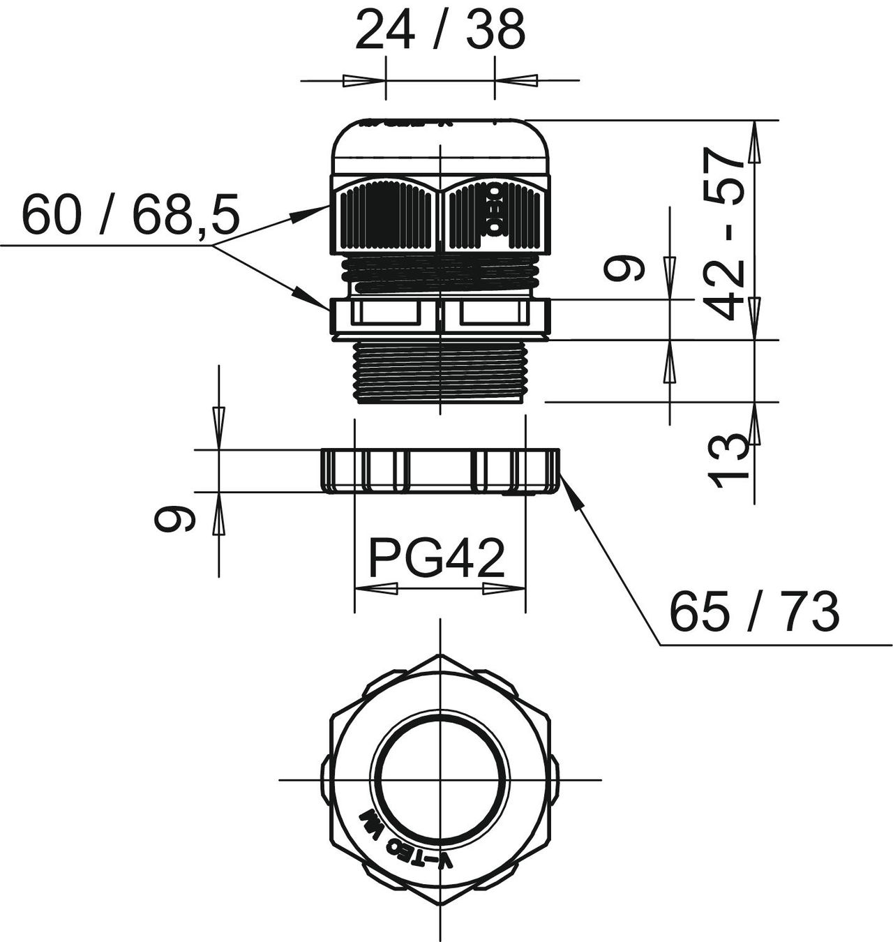 Bucim com porca PG42 Poliamida cinzento claro RAL 7035 – Imagem 2 de 2