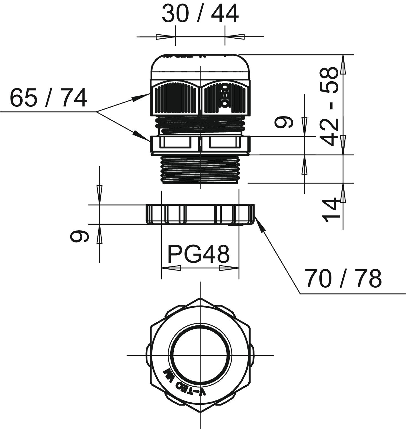 Bucim com porca PG48 Poliamida cinzento claro RAL 7035 – Imagem 2 de 2