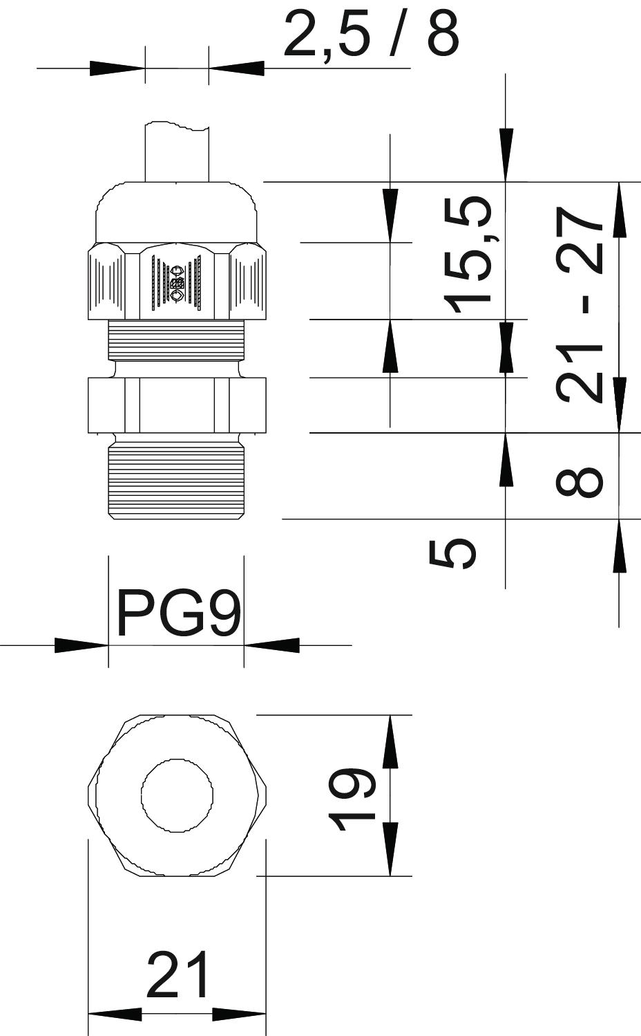 Bucim PG9 Poliamida cinzento claro RAL 7035 – Imagem 2 de 2