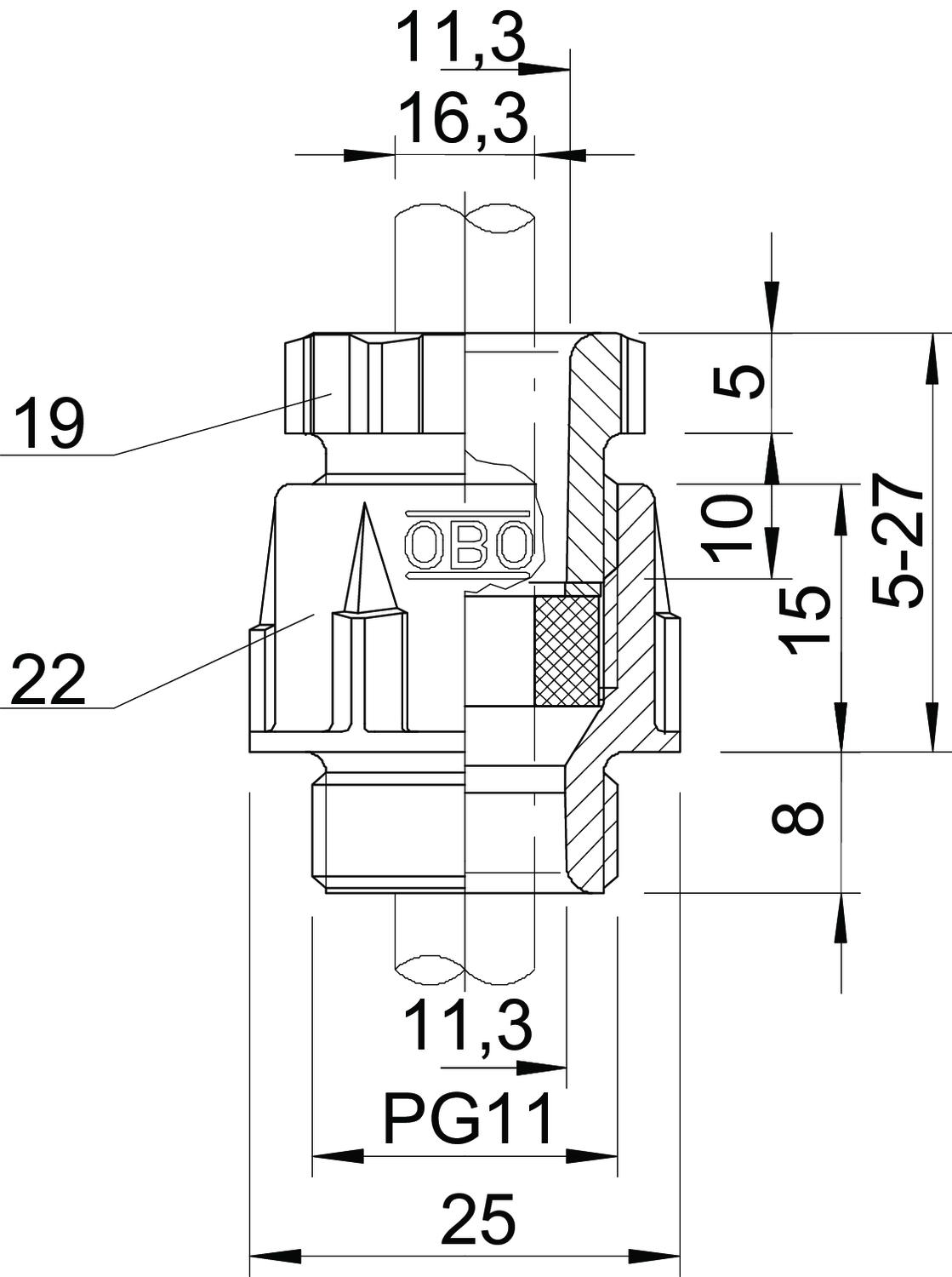 Bucim com porca PG11 Poliestireno cinzento claro RAL 7035 – Imagem 2 de 2
