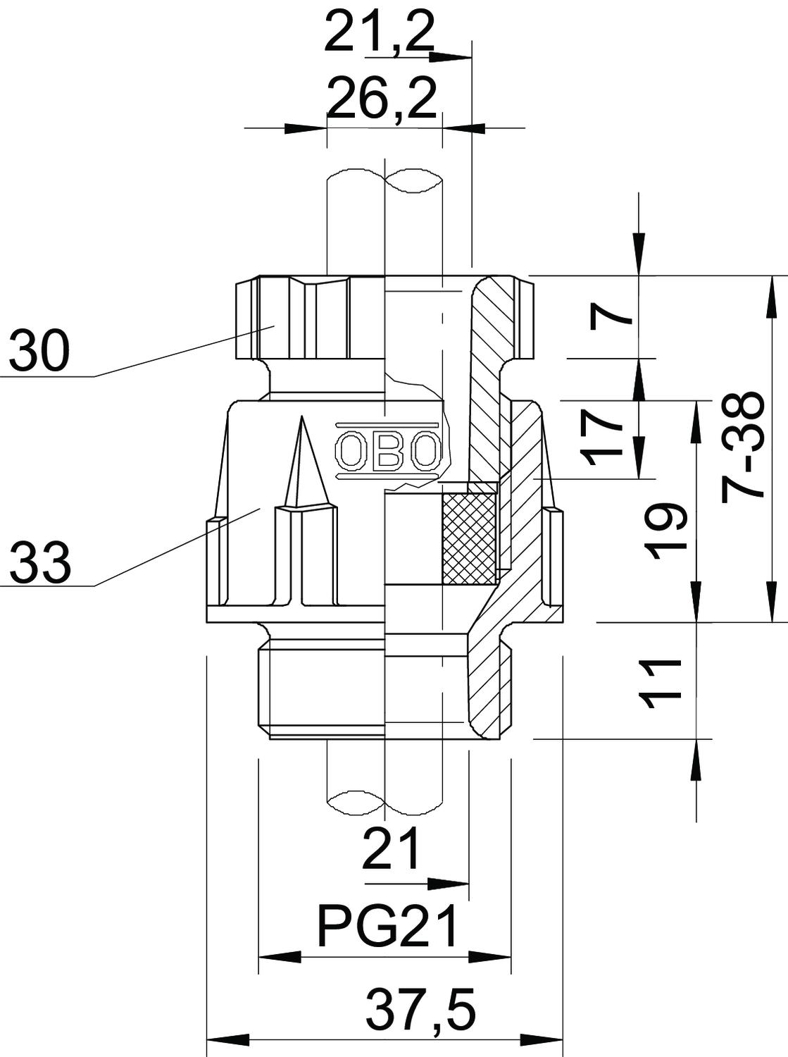 Bucim com porca PG21 Poliestireno cinzento claro RAL 7035 – Imagem 2 de 2