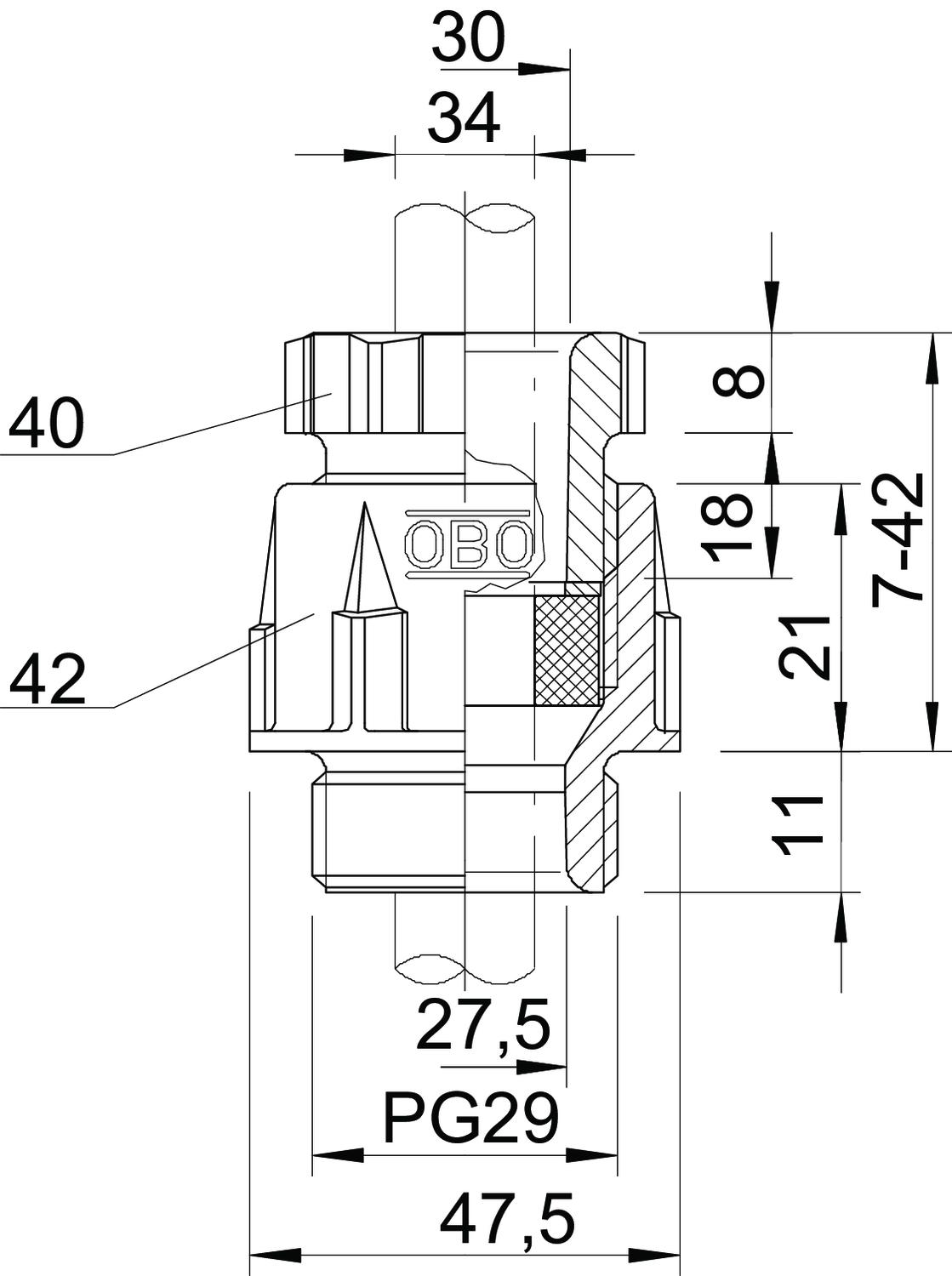 Bucim com porca PG29 Poliestireno cinzento claro RAL 7035 – Imagem 2 de 2